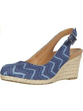 Vionic Aruba Coralina City Slingback Wedge Sandals Chevron Pattern Blue Size 5 U